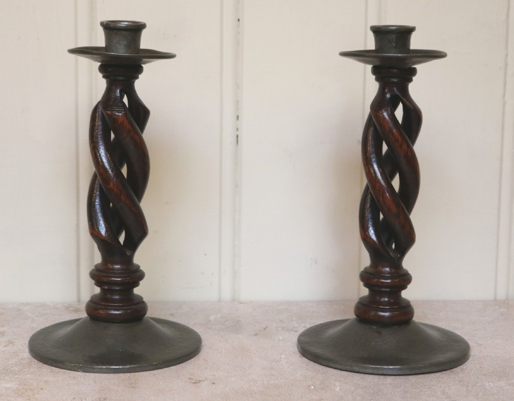Pair Of Liberty & Co Tudric Pewter And Oak Candlesticks View II