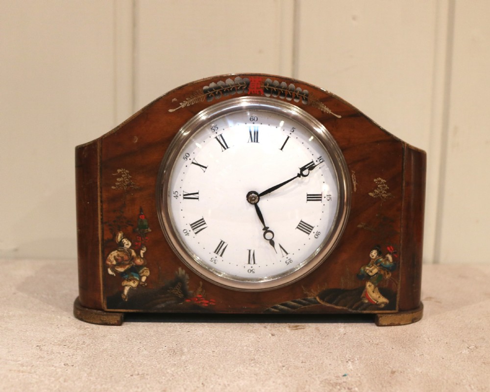 Walnut and Chinoiserie Mantel Clock View II