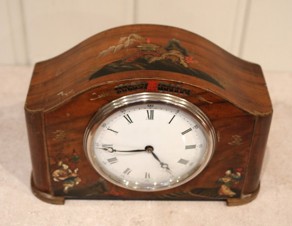 Walnut and Chinoiserie Mantel Clock View IV