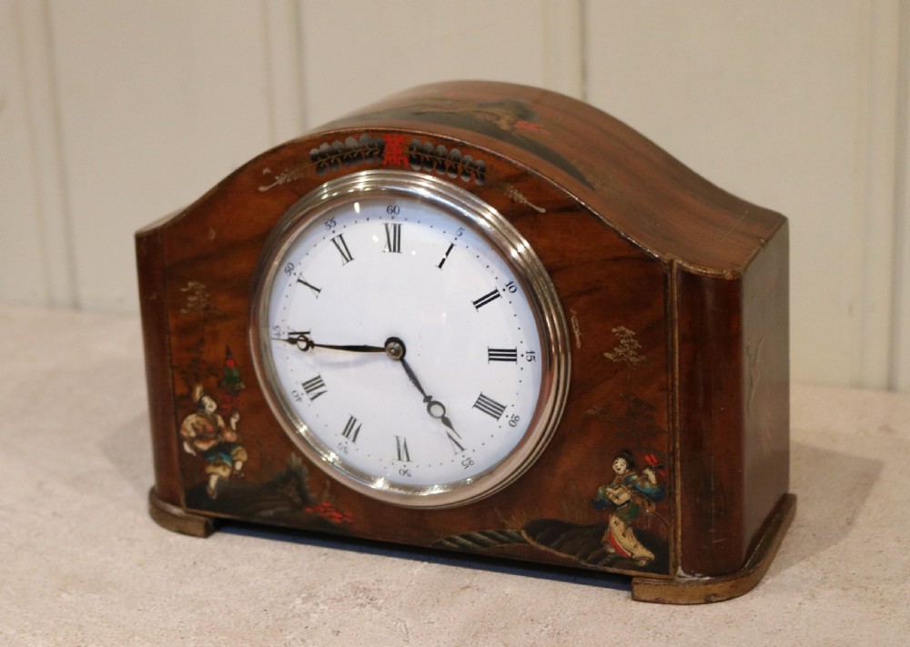 Walnut and Chinoiserie Mantel Clock View V