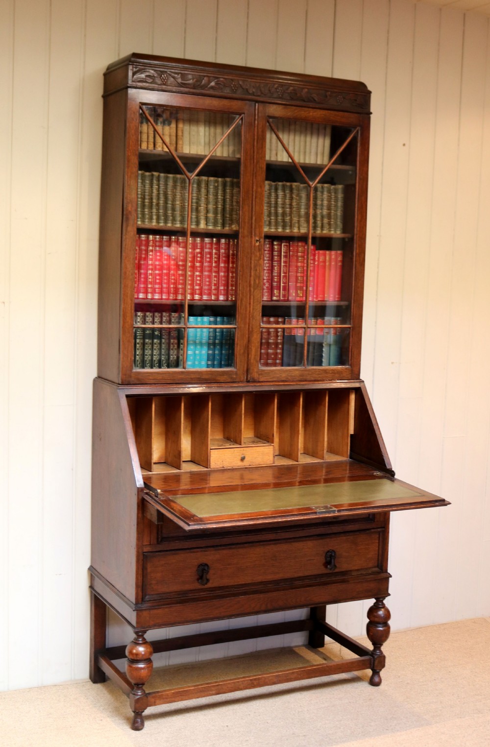 Oak Bureau Bookcase View III