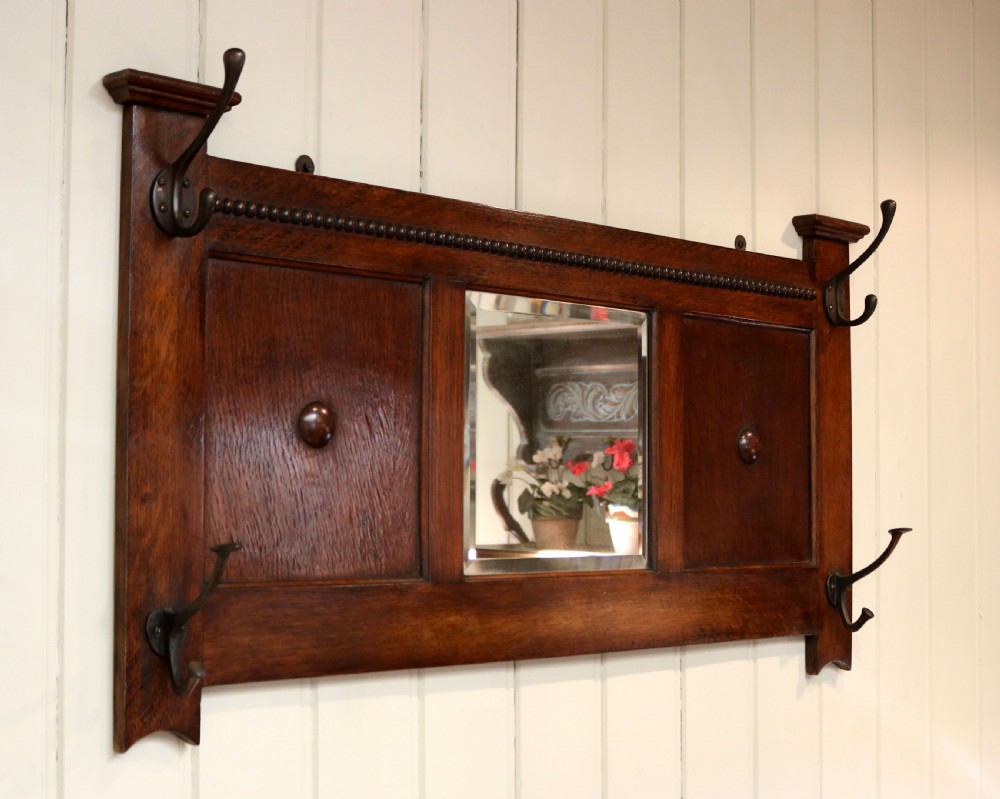  Oak Wall Mirror With Coat Hooks