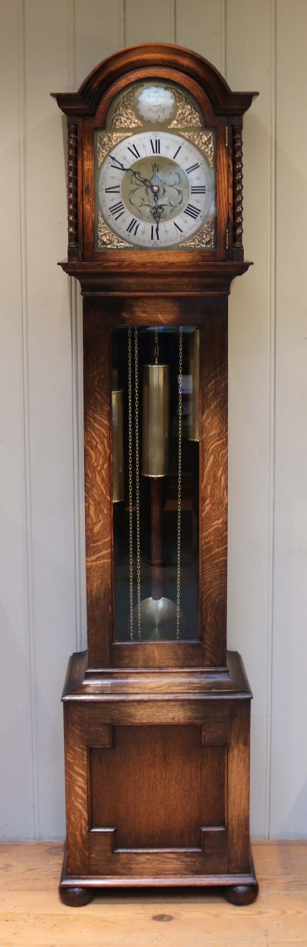 Small Golden Oak Chiming Longcase Clock