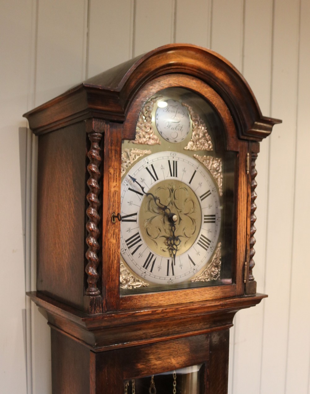 Small Golden Oak Chiming Longcase Clock View VI