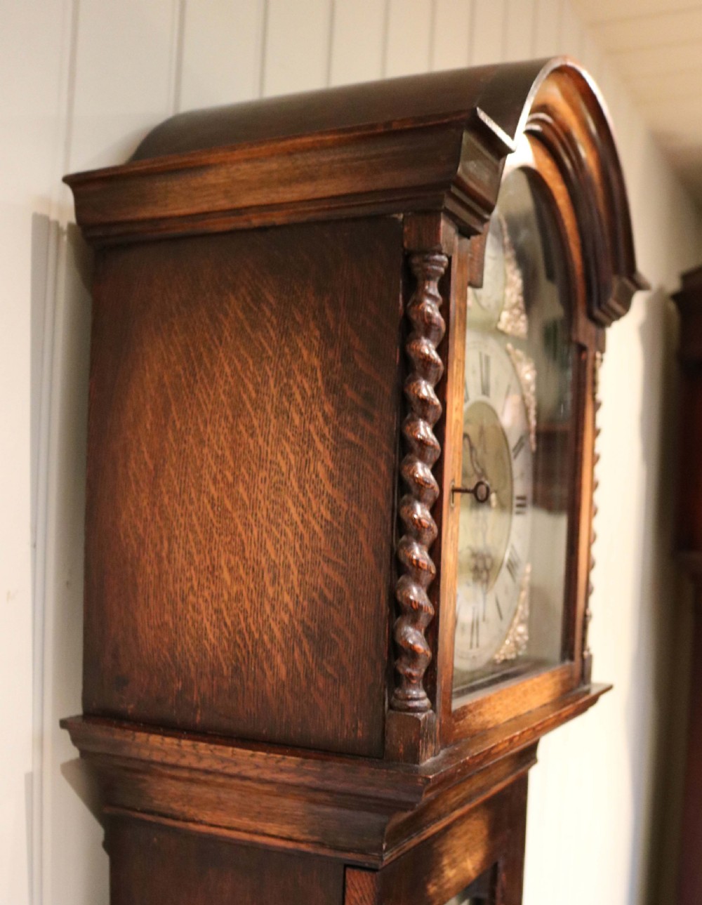 Small Golden Oak Chiming Longcase Clock View VII