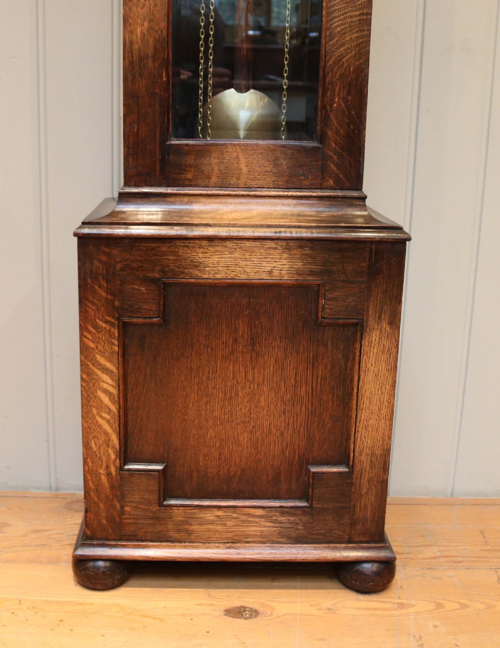 Small Golden Oak Chiming Longcase Clock View VIII