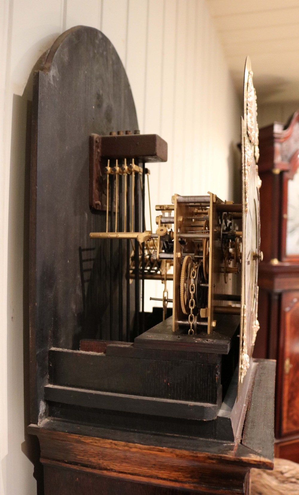 Small Golden Oak Chiming Longcase Clock View X