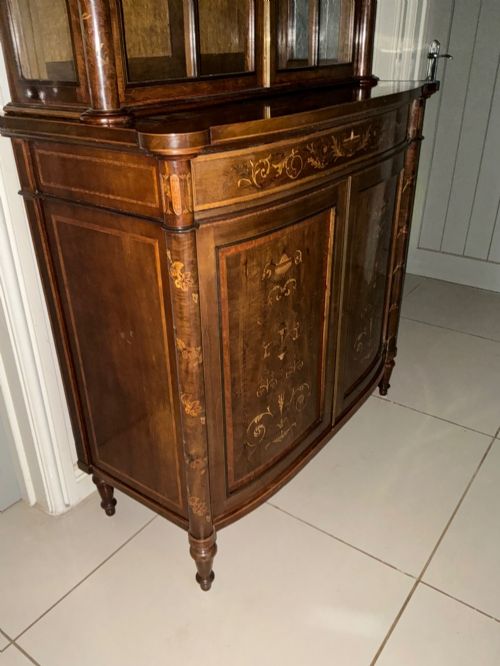 SUPERB BOW FRONTED INLAID BOOKCASE CABINET - ADDITIONAL PHOTO 2