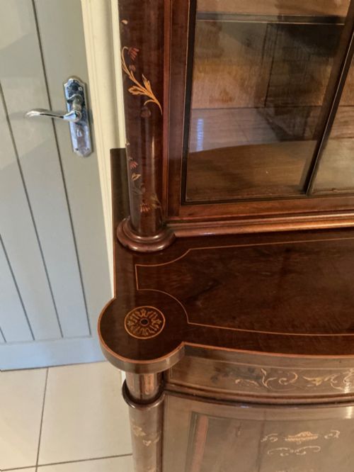 SUPERB BOW FRONTED INLAID BOOKCASE CABINET - ADDITIONAL PHOTO 5