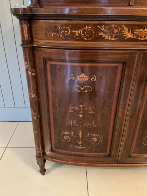 SUPERB BOW FRONTED INLAID BOOKCASE CABINET - ADDITIONAL PHOTO 7