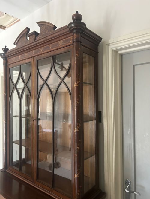 SUPERB BOW FRONTED INLAID BOOKCASE CABINET - ADDITIONAL PHOTO 11