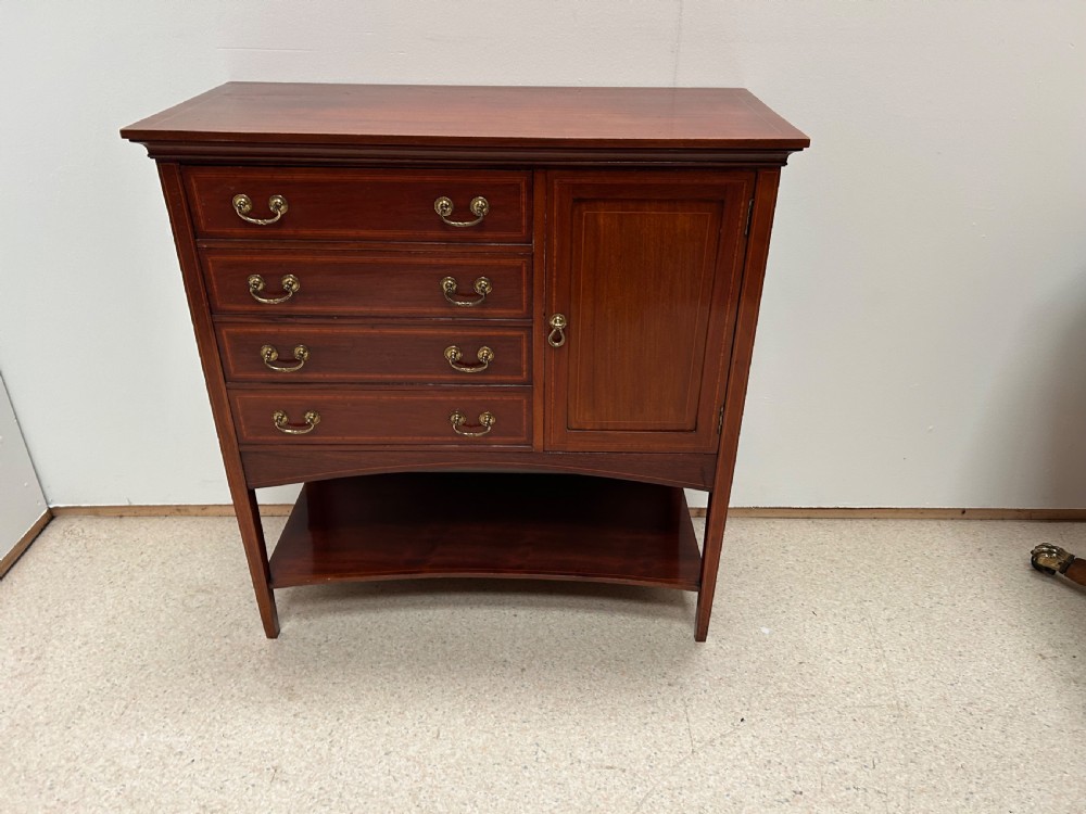 Edwardian inlaid mahogany music cabinet