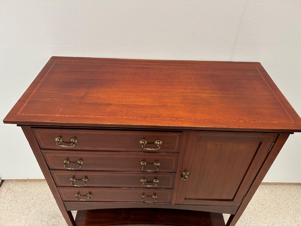Edwardian inlaid mahogany music cabinet View III