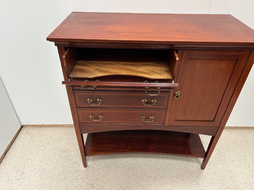 Edwardian inlaid mahogany music cabinet View V