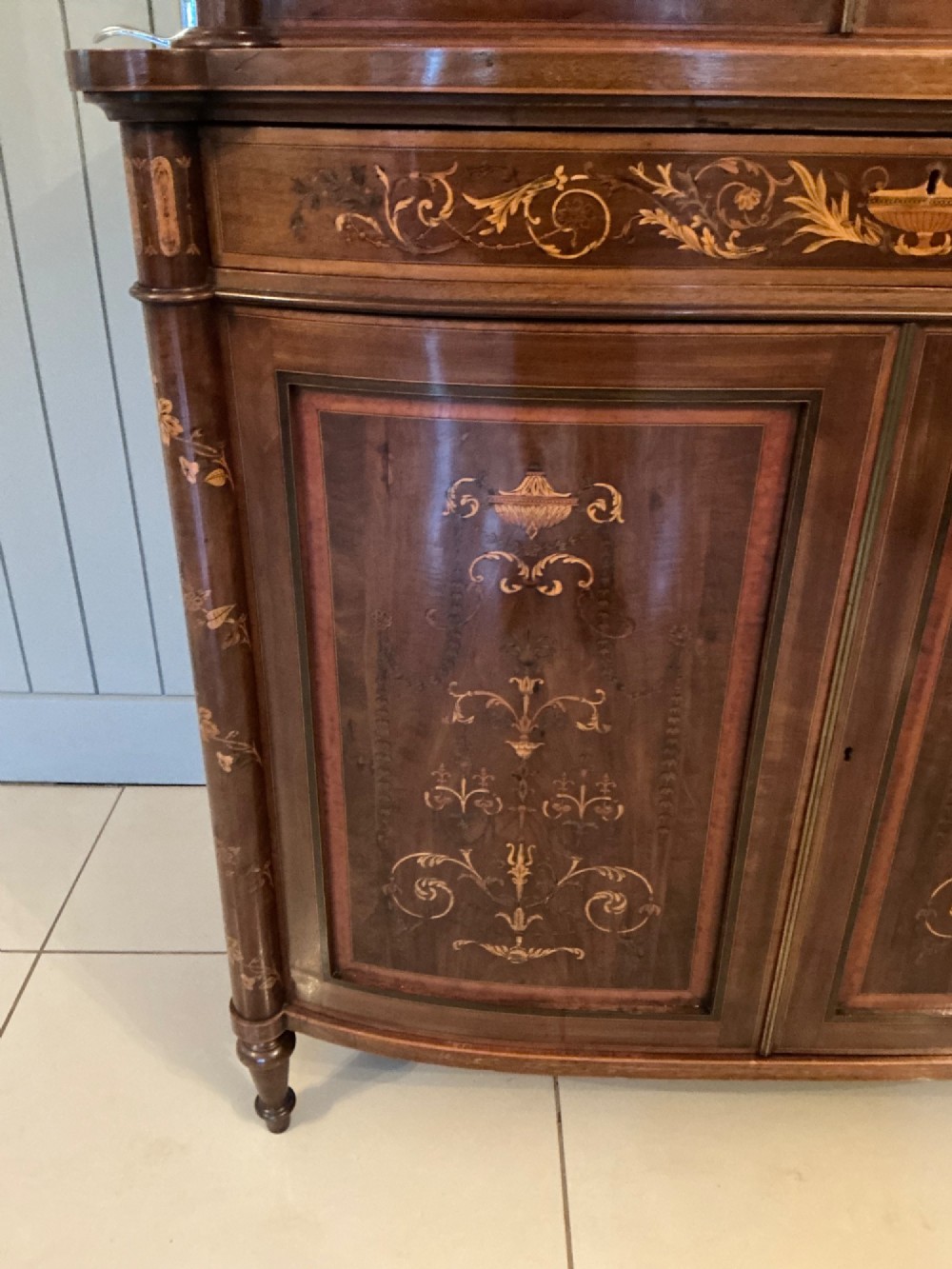 Superb bow fronted inlaid bookcase cabinet View VIII