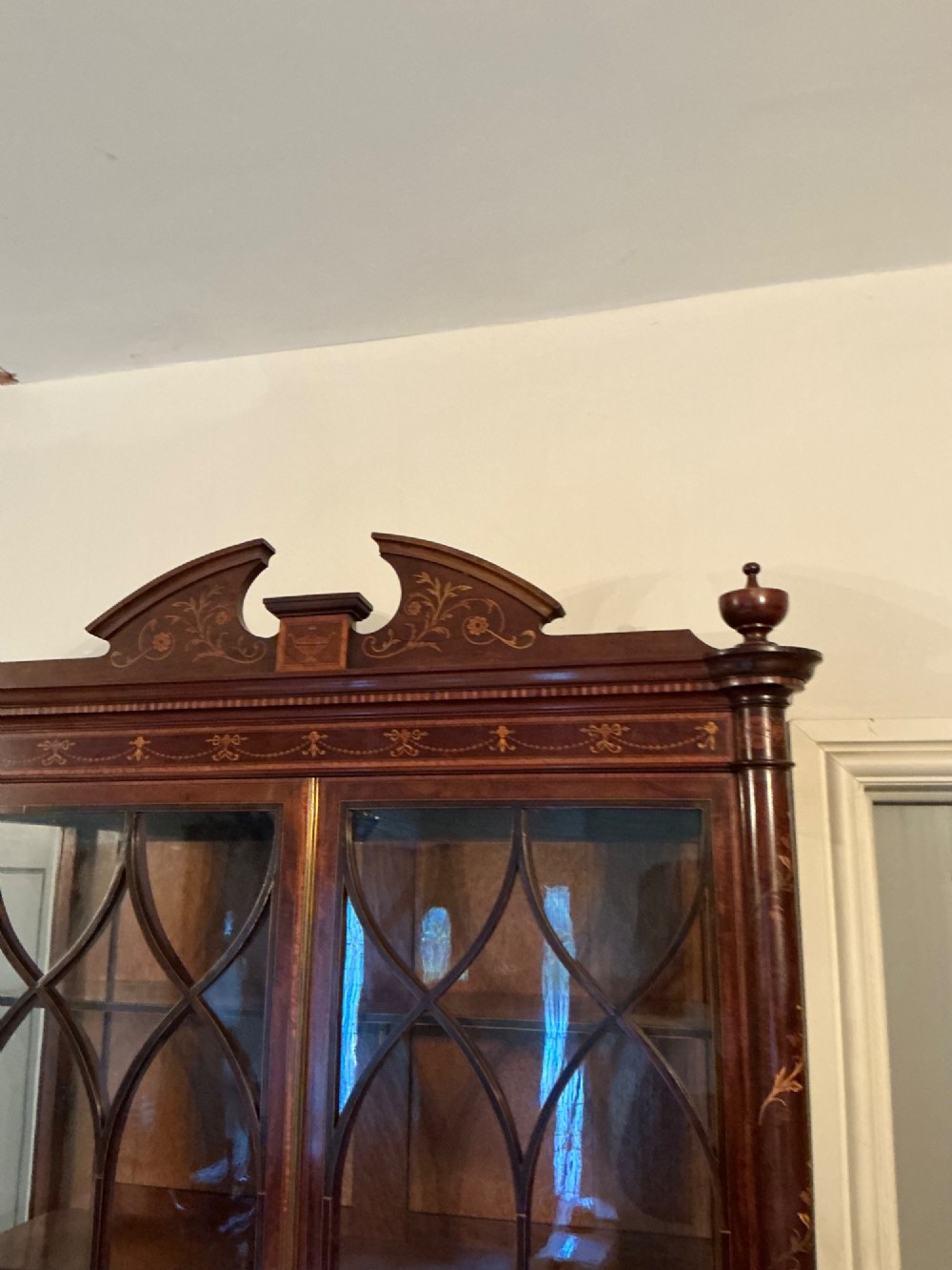 Superb bow fronted inlaid bookcase cabinet View IX