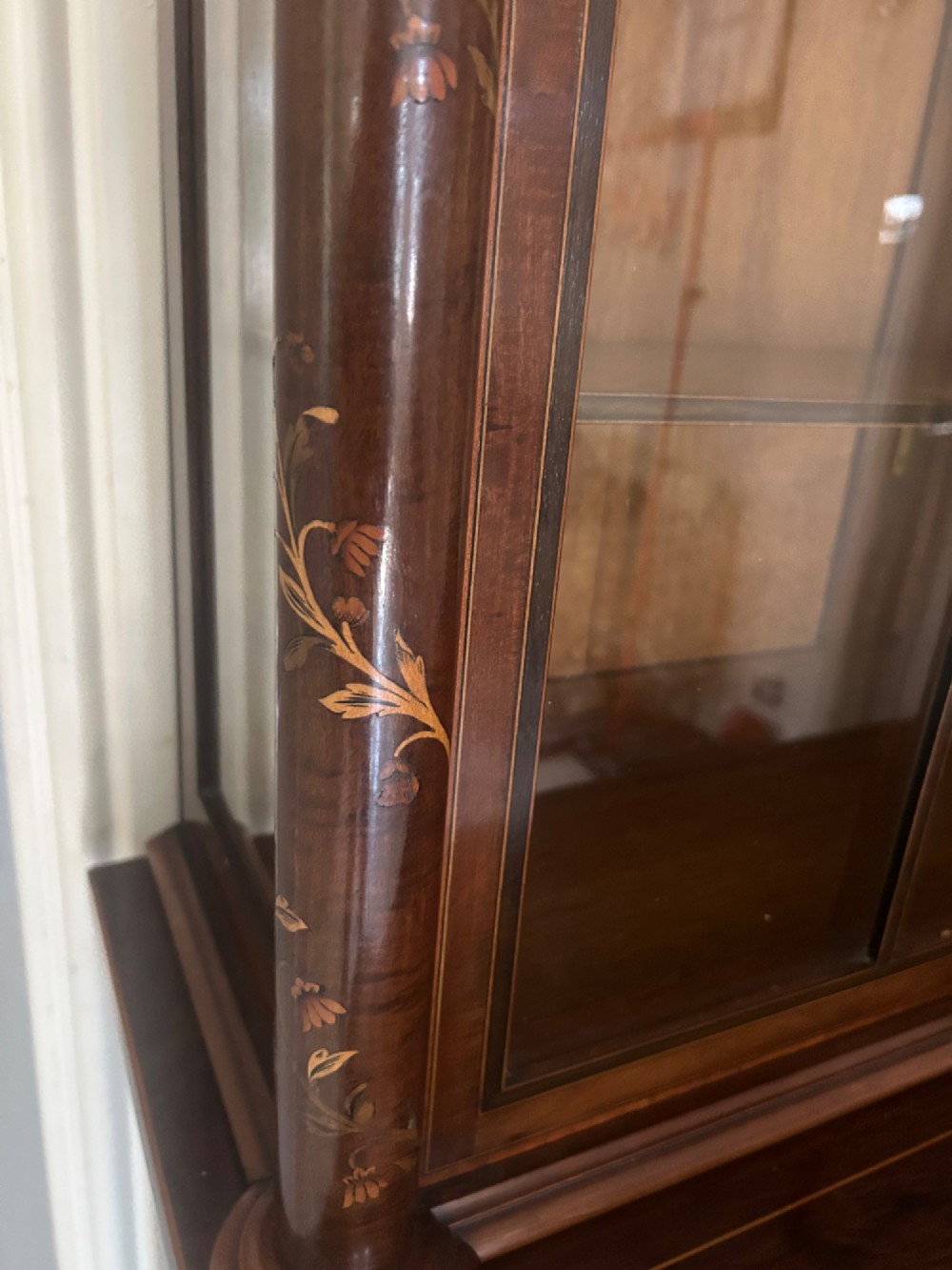 Superb bow fronted inlaid bookcase cabinet View XIII