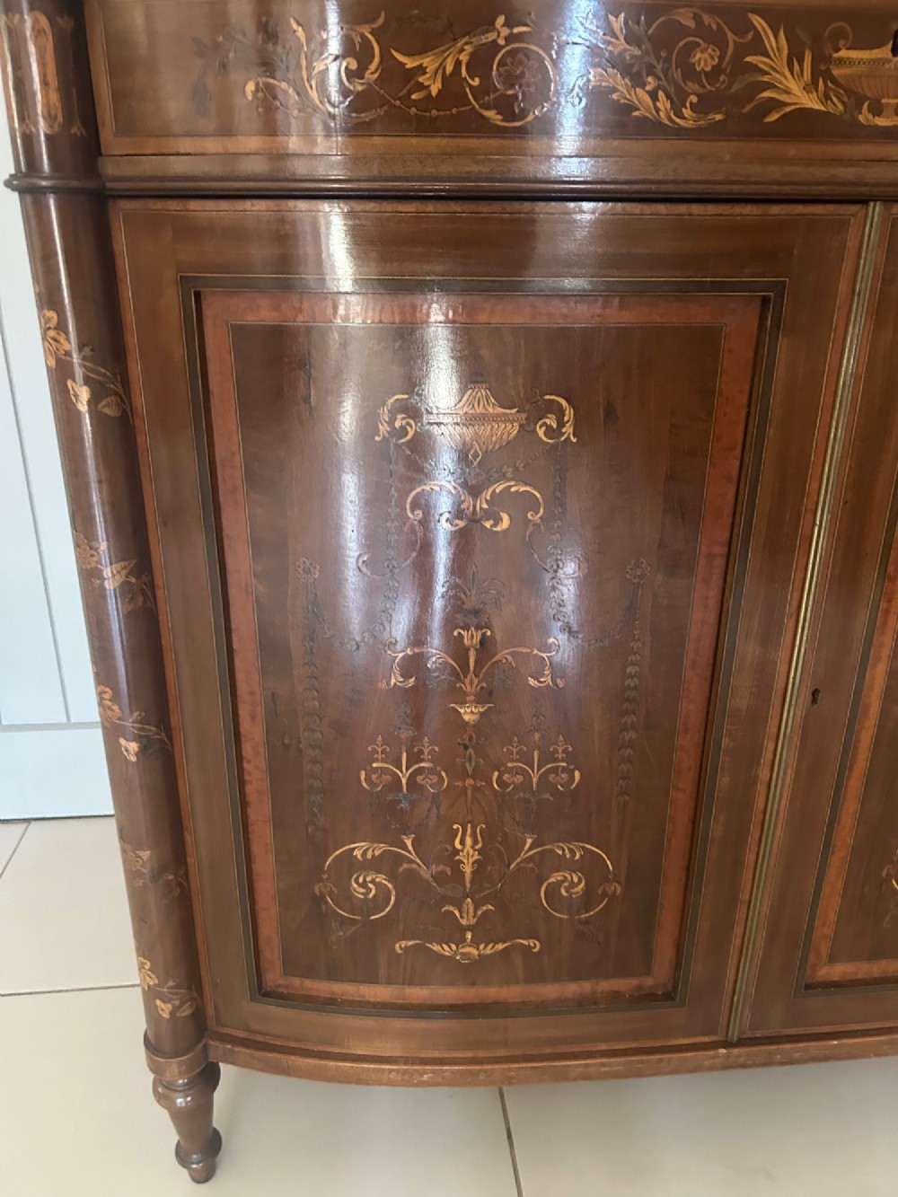 Superb bow fronted inlaid bookcase cabinet View XIV