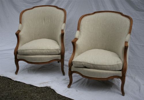 Pair French Beech Bergeres