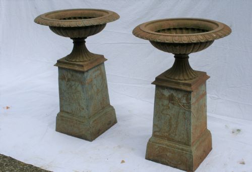 Pair Cast Iron Urns