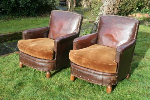 Pair of French Leather Club Chairs