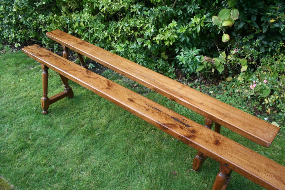 large pair of cherry wood benches 