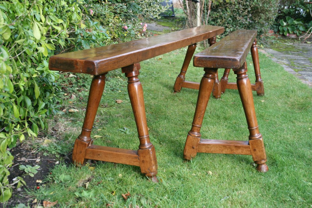 large pair of cherry wood benches  View III
