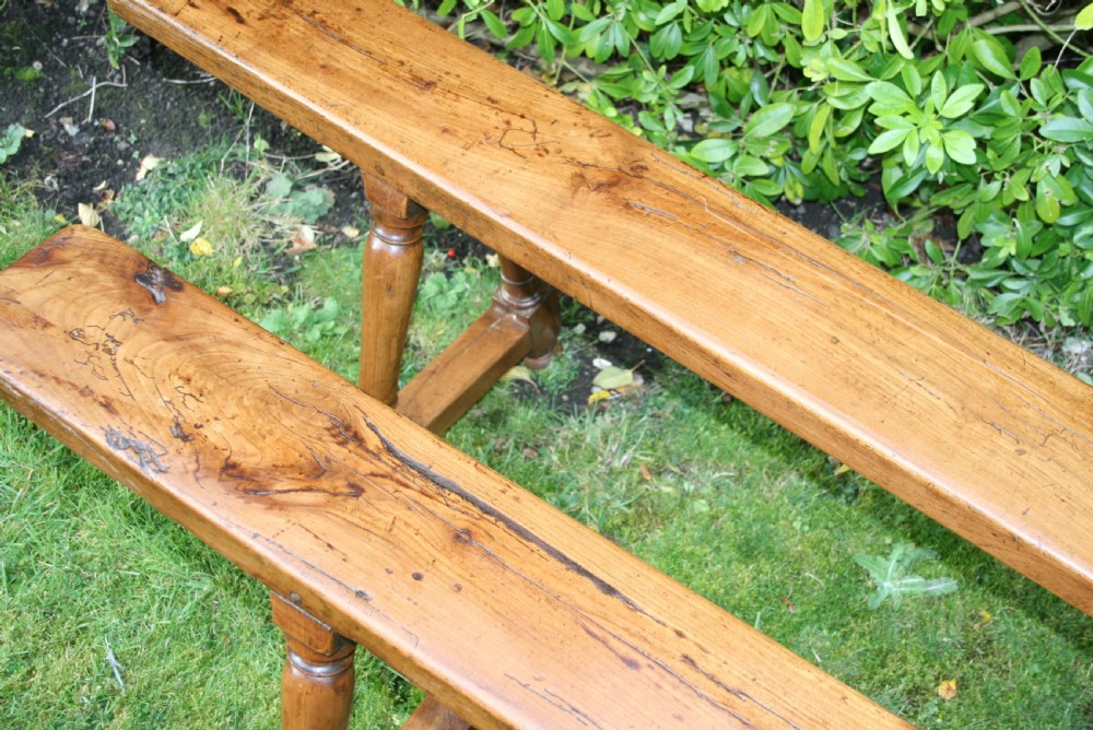 large pair of cherry wood benches  View V