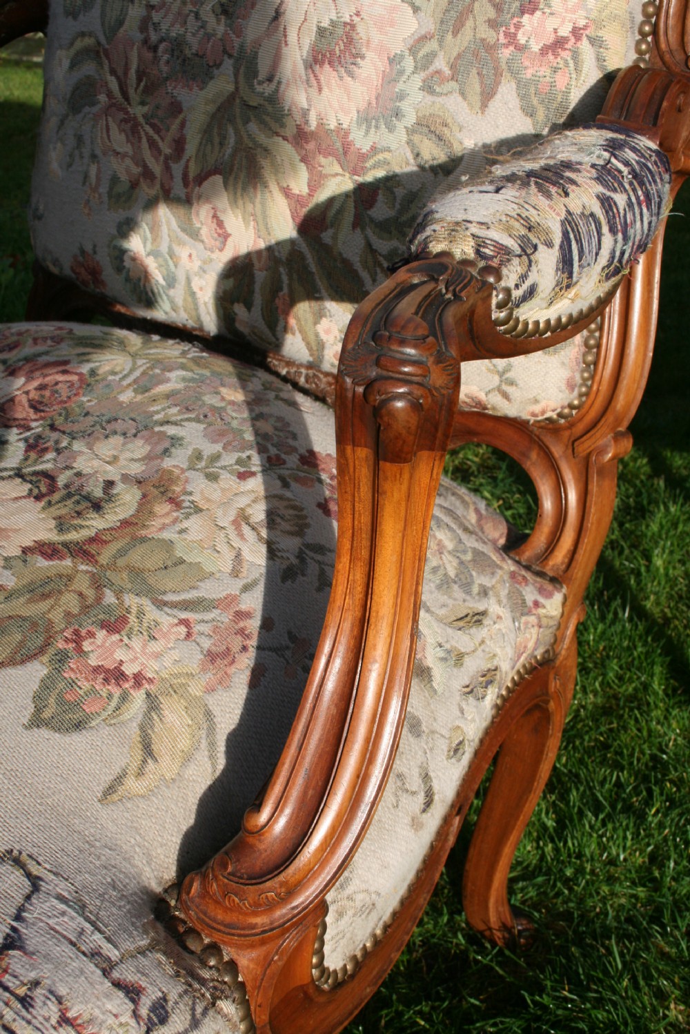 Pair of louis style walnut armchairs  View V