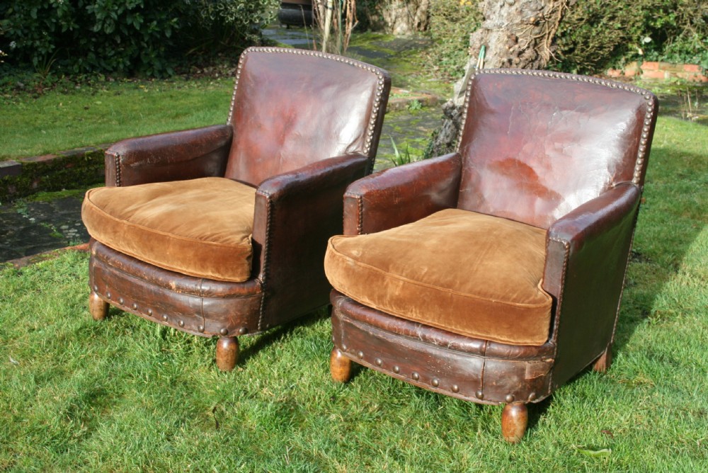pair of French leather club chairs 