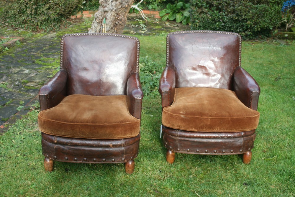 pair of French leather club chairs  View II