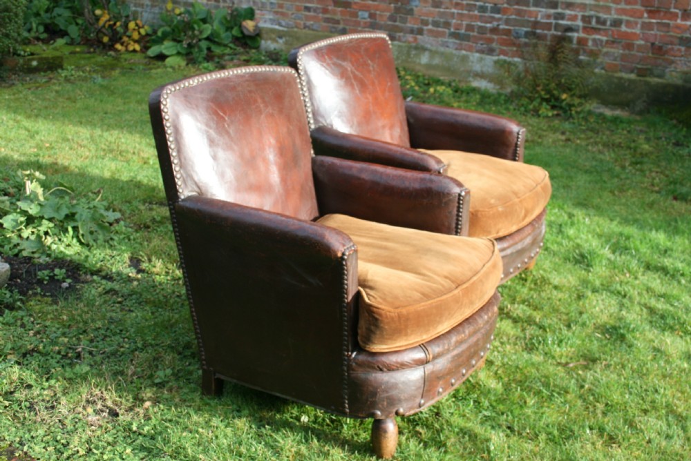 pair of French leather club chairs  View III