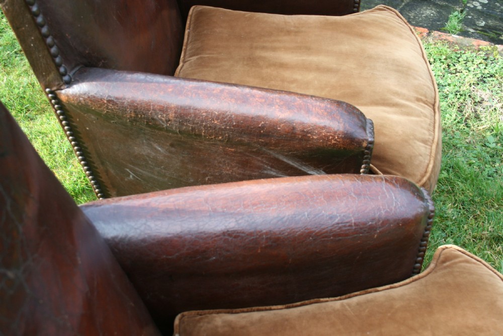 pair of French leather club chairs  View V