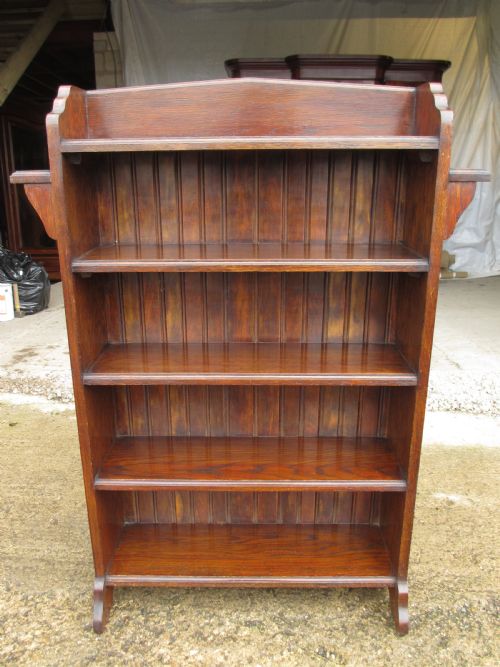 Victorian Oak Open Bookcase with Gallery Top
