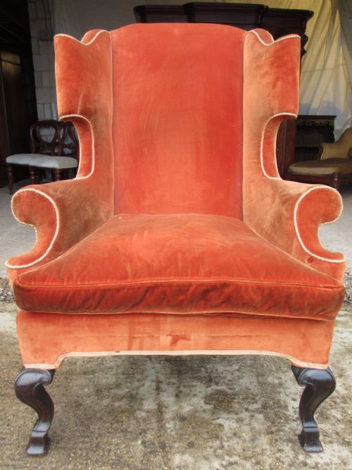 19th Century Wingback Upholstered Fireside Arm Chair