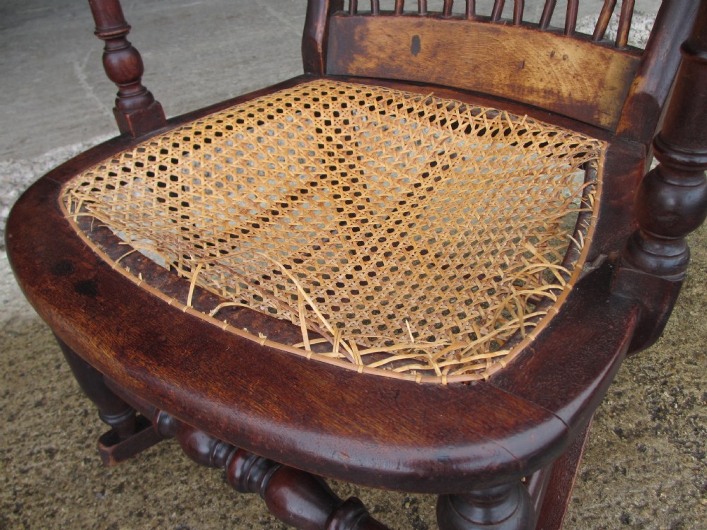 19th Century Elm and Beech Twist Stick Back Rocking Armchair  View V