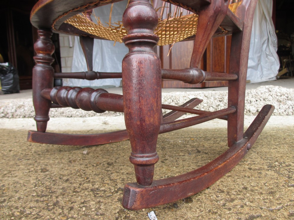 19th Century Elm and Beech Twist Stick Back Rocking Armchair  View VI