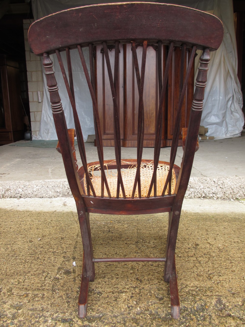 19th Century Elm and Beech Twist Stick Back Rocking Armchair  View XI