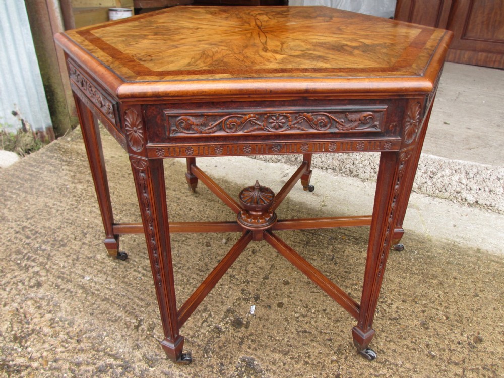 Victorian Walnut And Thuya Burr Hexagonal Occasional Centre Table View III