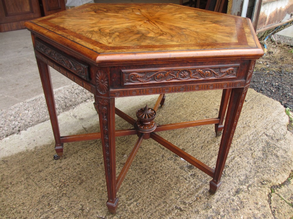 Victorian Walnut And Thuya Burr Hexagonal Occasional Centre Table View IV