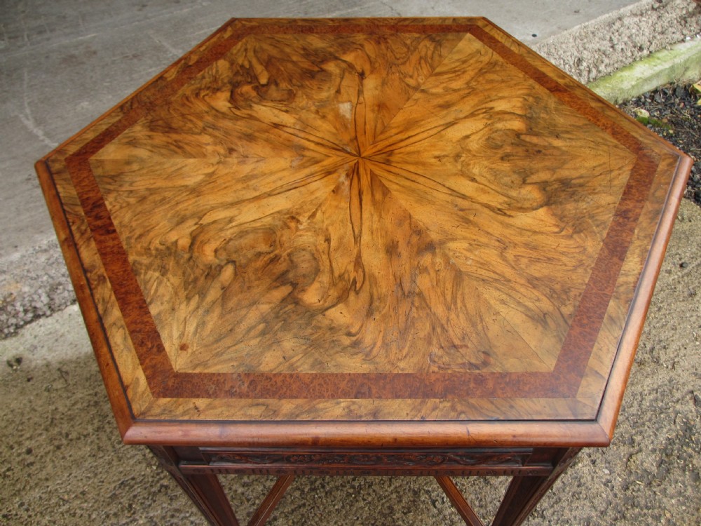 Victorian Walnut And Thuya Burr Hexagonal Occasional Centre Table View V