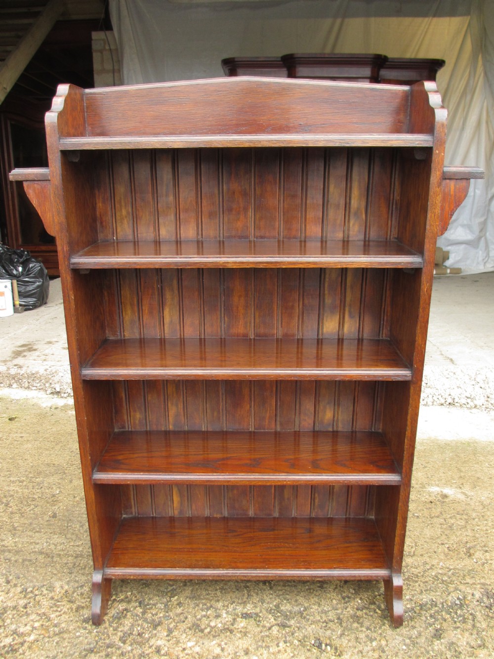  Victorian Oak open Bookcase with gallery top
