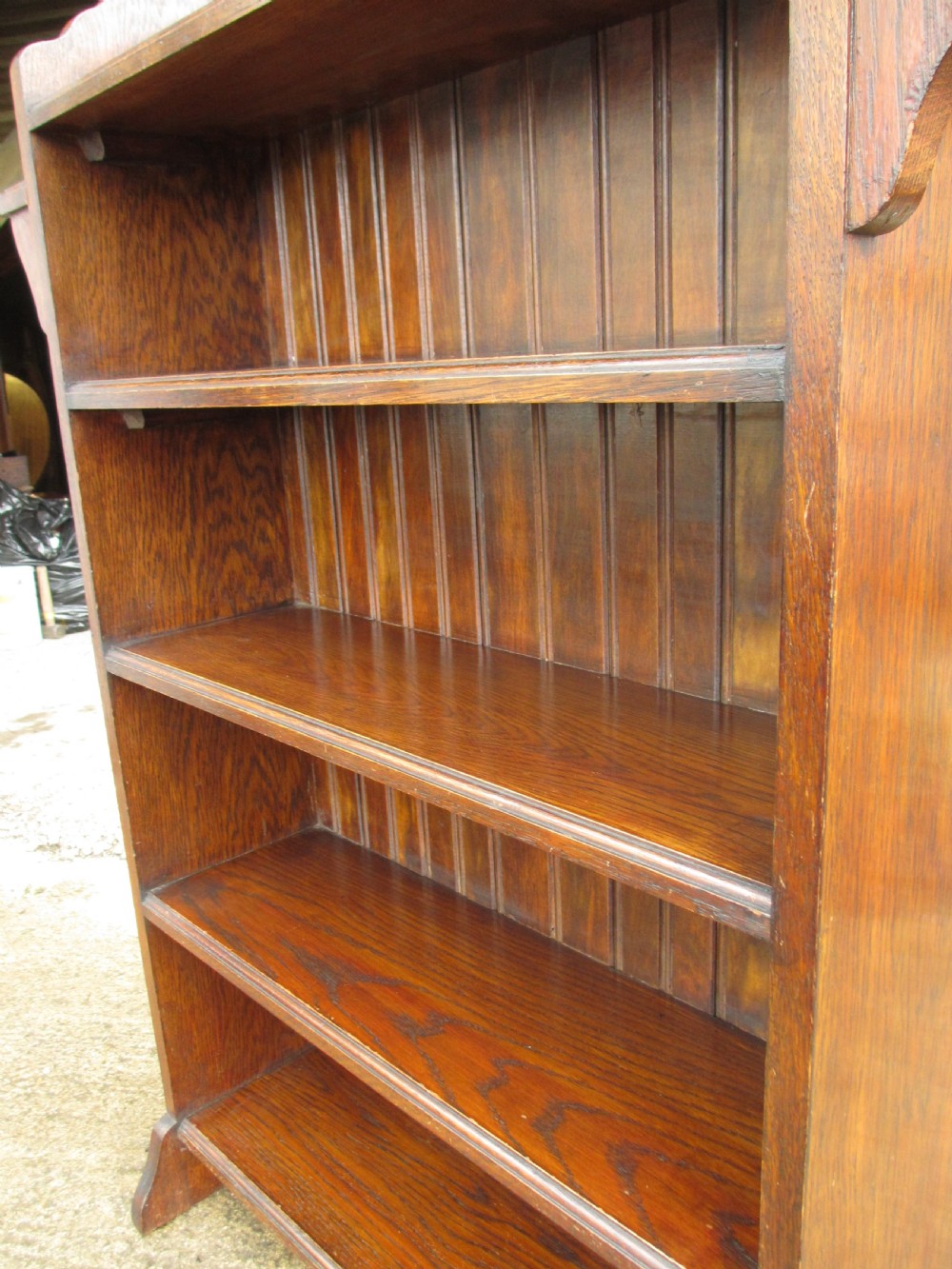  Victorian Oak open Bookcase with gallery top View IV