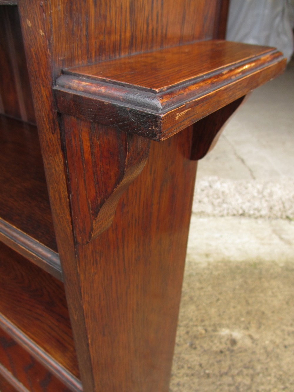  Victorian Oak open Bookcase with gallery top View VI