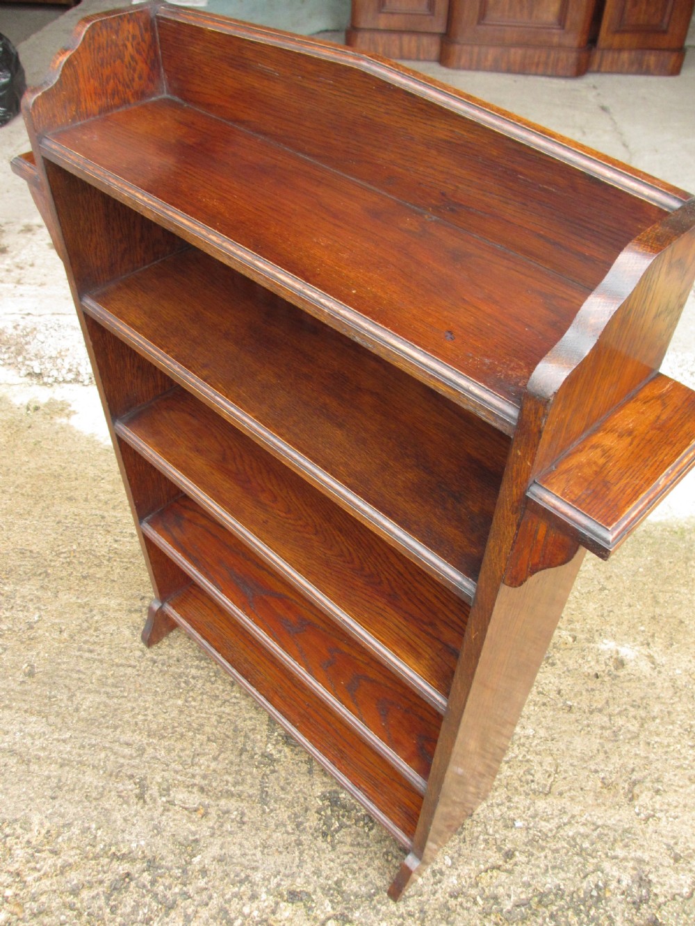  Victorian Oak open Bookcase with gallery top View XIII
