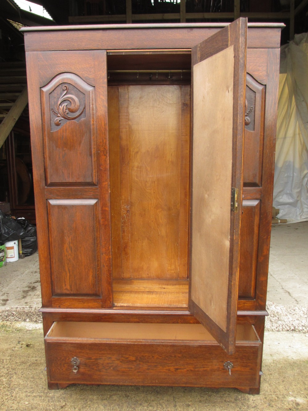 Victorian Oak Art Nouveau oval mirror door Wardrobe View XI
