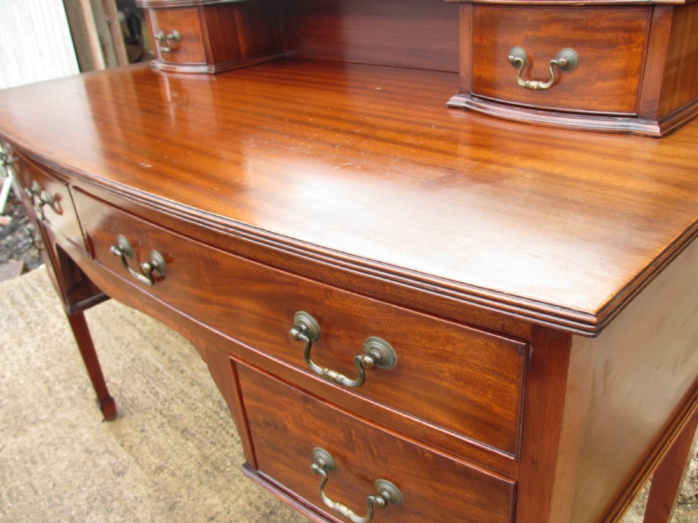 Edwardian mahogany bow front dressing table with large bevel mirror View V