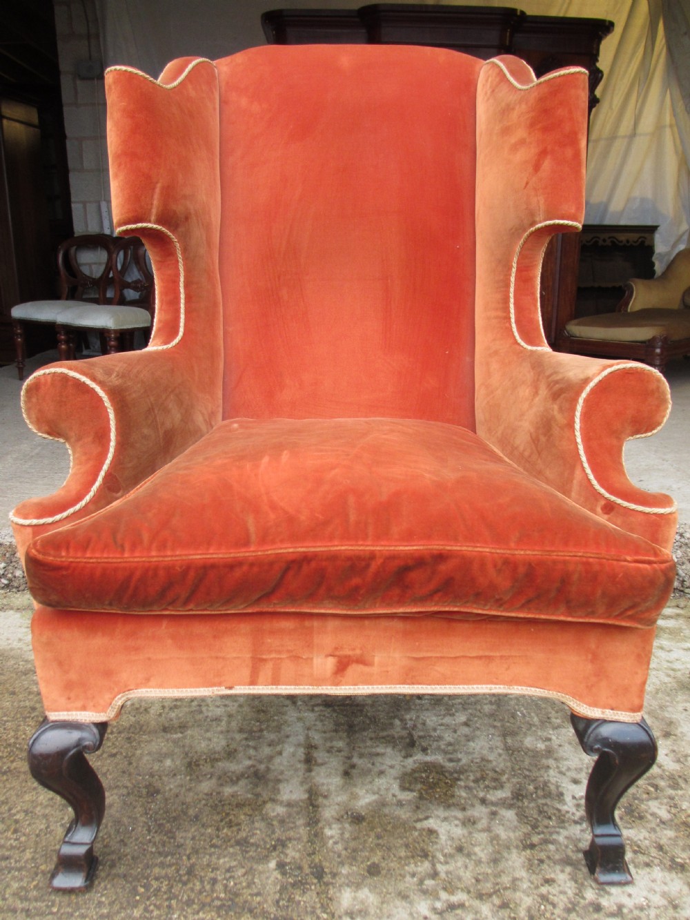 19th Century Wingback upholstered fireside Arm chair 