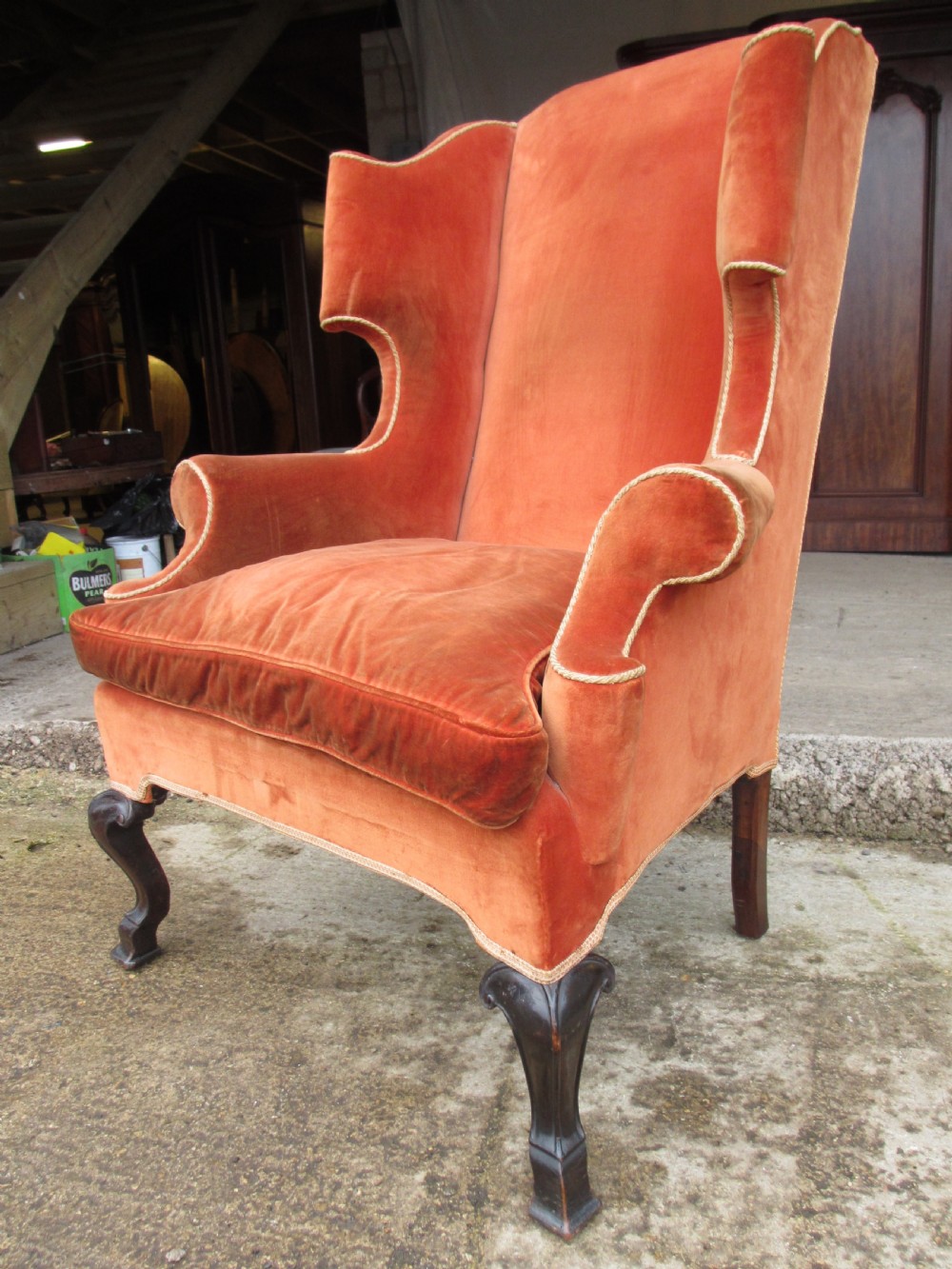 19th Century Wingback upholstered fireside Arm chair  View II