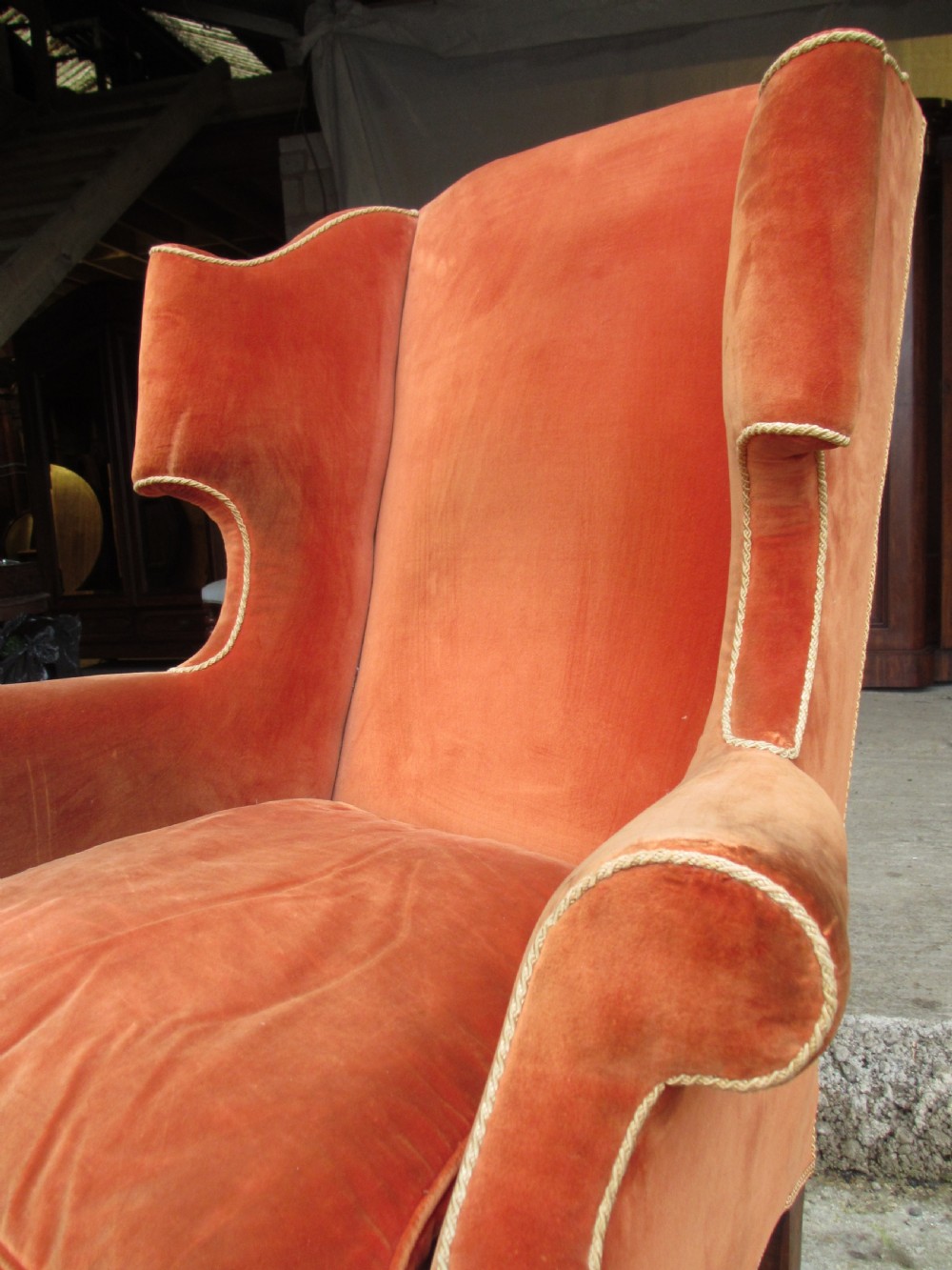19th Century Wingback upholstered fireside Arm chair  View III